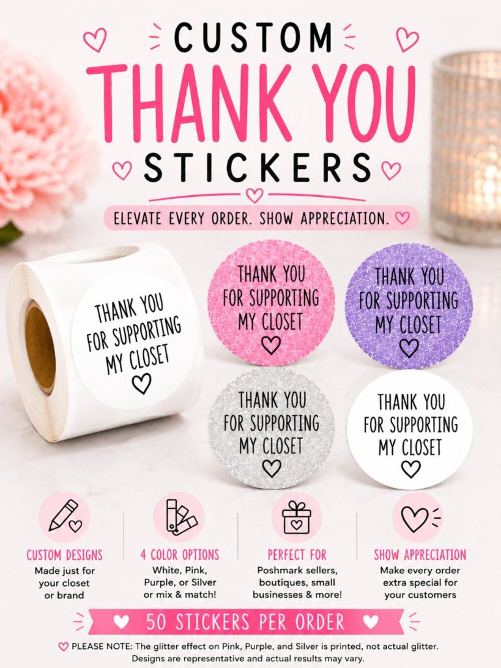 ✨50 pcs. CUSTOM Thank You Stickers✨